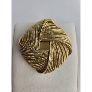 Vintage Monet Gold Tone Textured Knot Brooch Statement Pin Signed